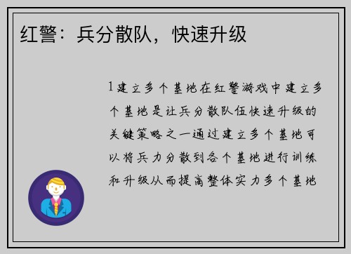 红警：兵分散队，快速升级