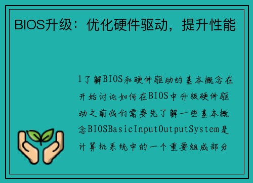 BIOS升级：优化硬件驱动，提升性能