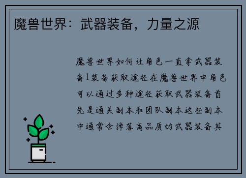 魔兽世界：武器装备，力量之源